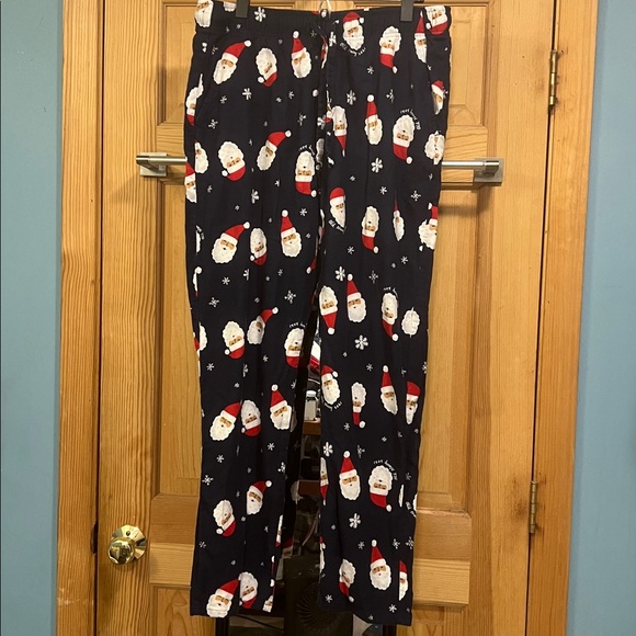 Old Navy Men’s Pajama Bottoms Flannel Navy with Santa Print Sz L - Picture 2 of 6
